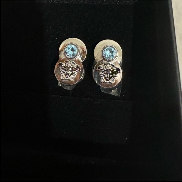 NWT Versace Silver & Blue Medusa Earrings - Picture 2 of 6